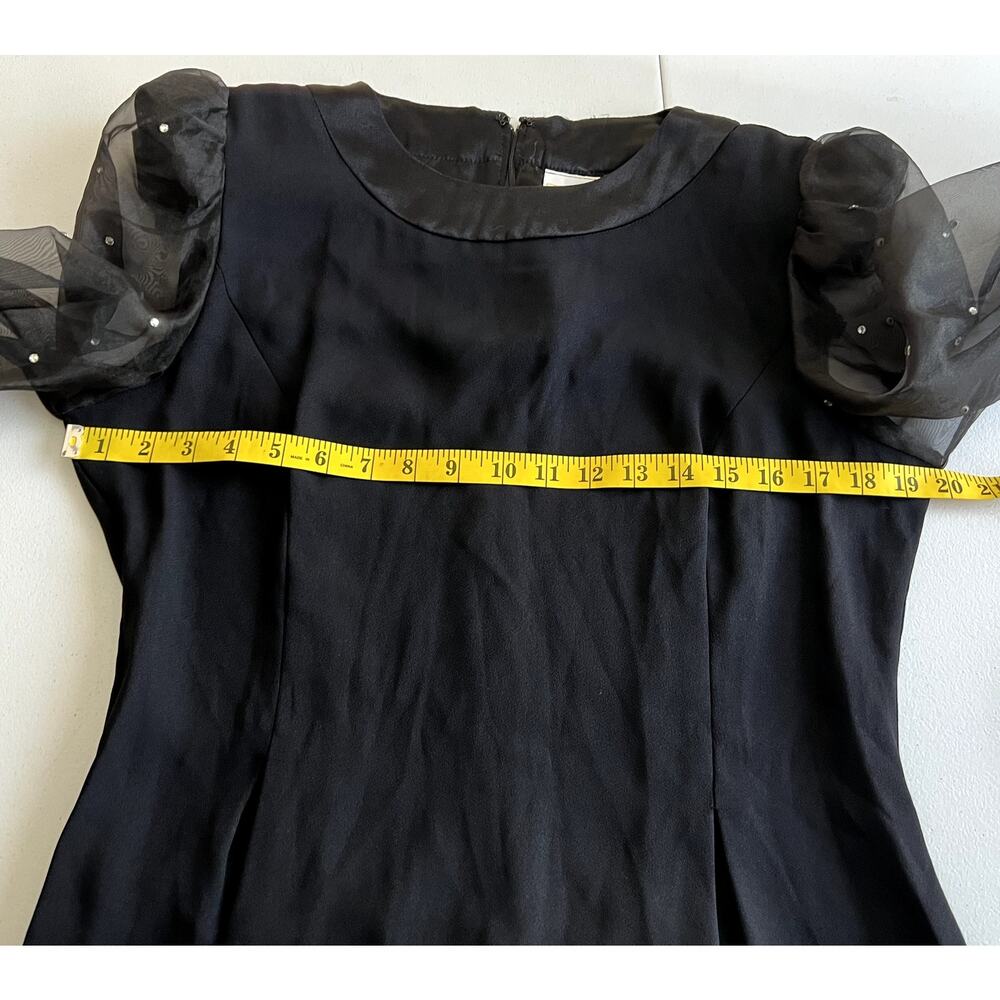 Vintage Michael Marcella Black Party Dress Sheer Beaded Sleeves 14 - Picture 6 of 13